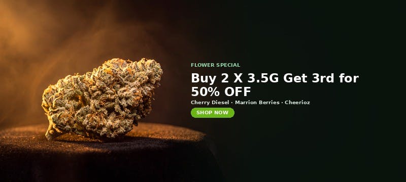 Flower special at MrGreen DC — Buy 2 X 3.5G Get 3rd for 50% OFF on Cherry Diesel, Marrion Berries, Cheerioz