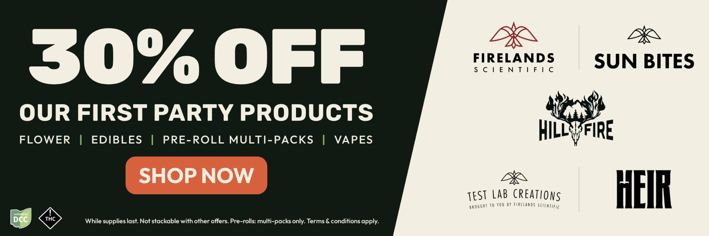 30% OFF SELECT FLOWER EDIBLES PRE ROLLS SALE