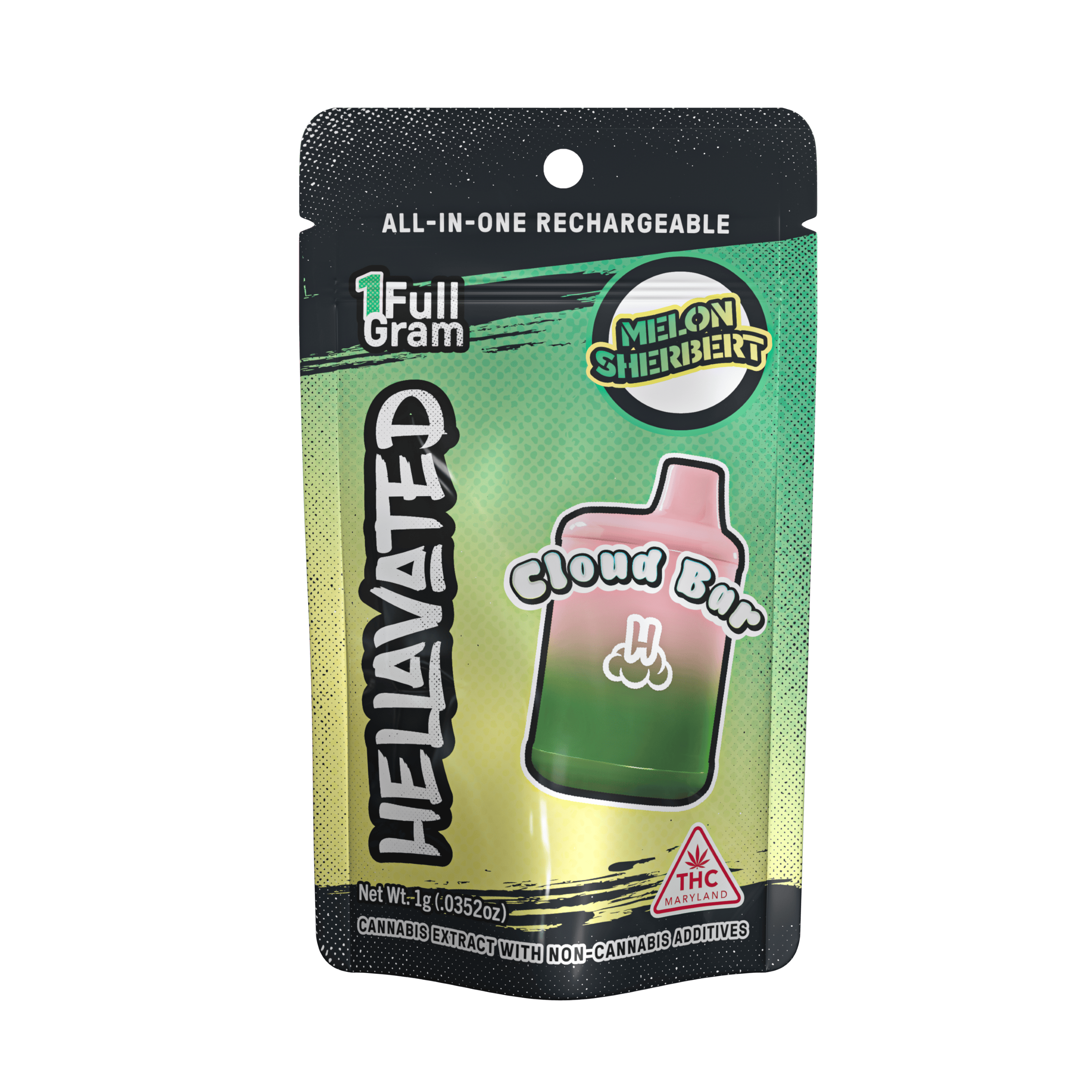 Hellavated | 1g | Vape | Distillate Disposable | Melon Sherbert