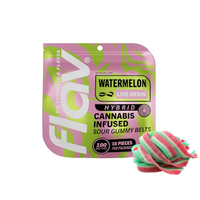 Flav - 100mg Live Resin Gummies - Watermelon Belts - EDIBLES by Flav at King of Budz