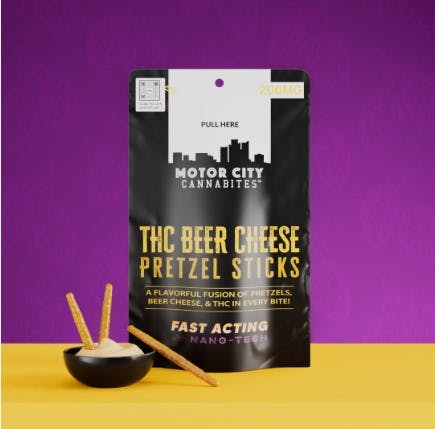 Product: MOTORCITY CANNABITES | BEER CHEESE PRETZEL STICKS - 200MG FAST ACTING