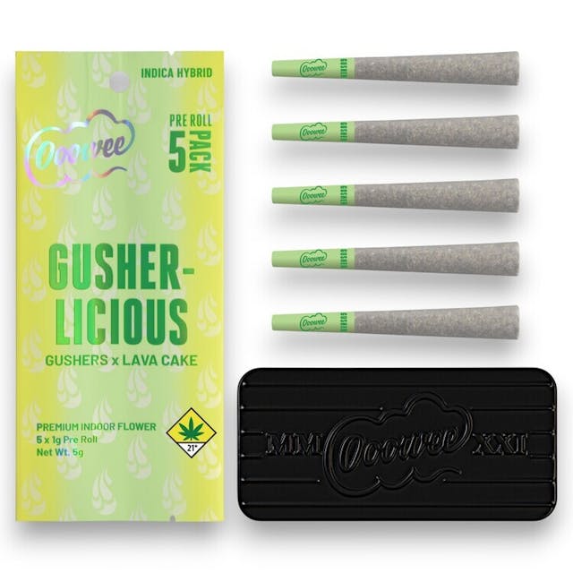 Gushers x Lava Cake. A pack of five strain specific whole gram pre rolls (5g total).