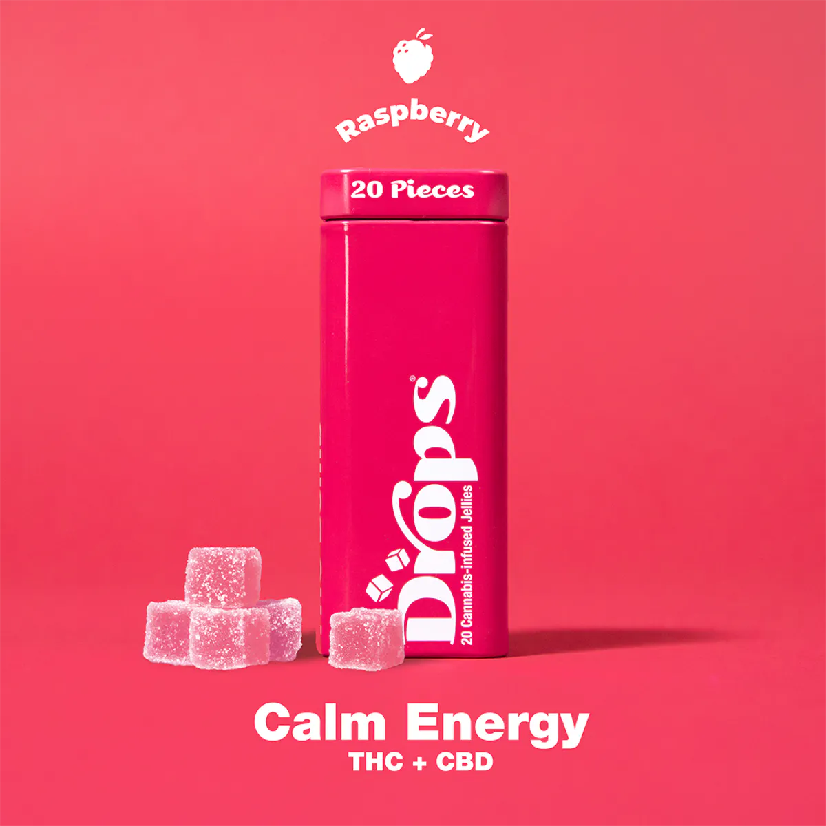 Raspberry 20-Piece [Calm Energy] (2:1) | 100mg 44g Edibles | Drops