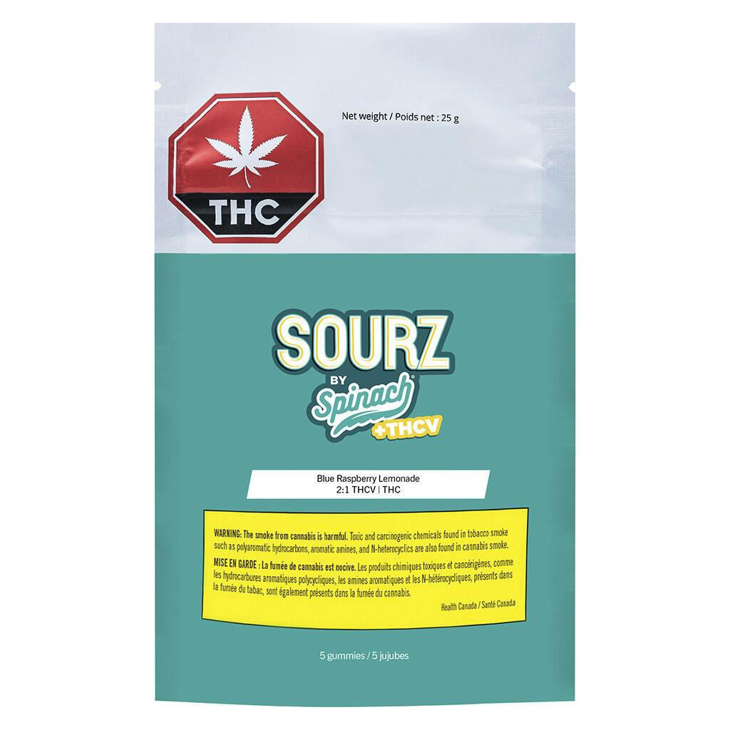 Sourz by spinach - thc+thcv blue raspberry lemonade (full tilt) gummies - 5 pack