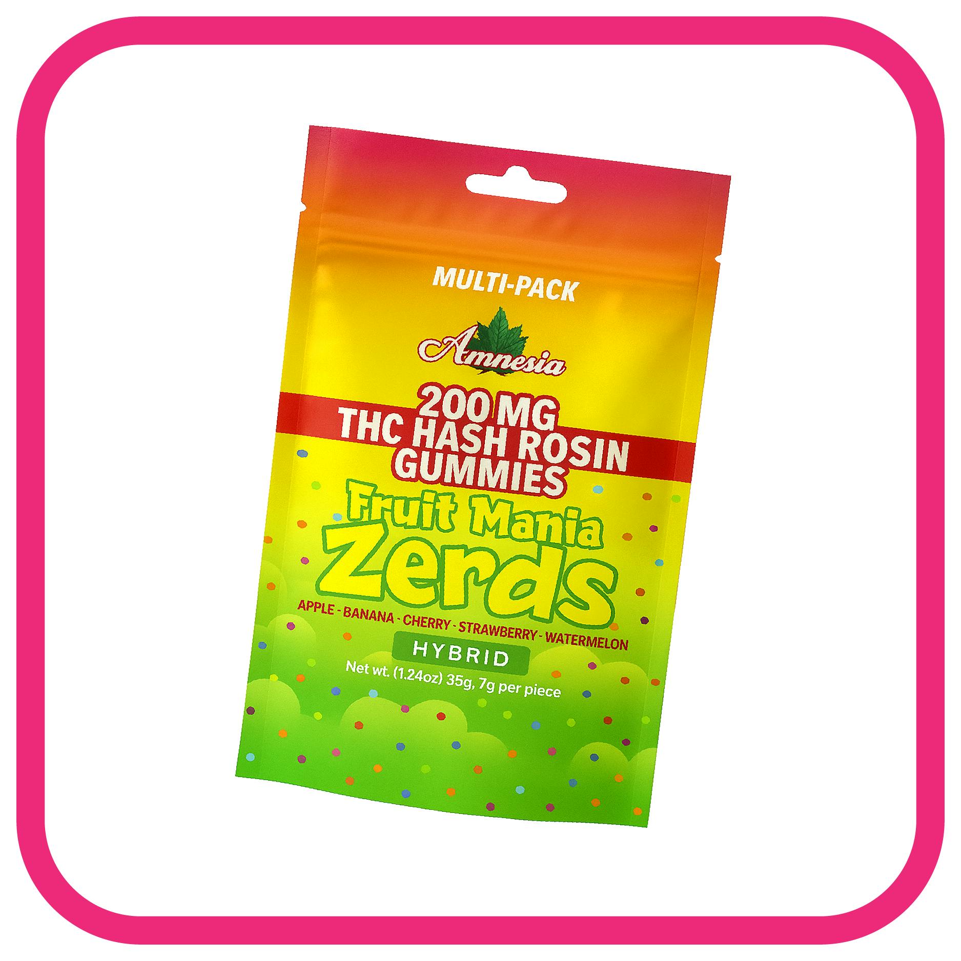 AMNESIA AMNESIA | ZERDS FRUIT MANIA | HASH ROSIN GUMMIES | 5PK | HYBRID — EDIBLES