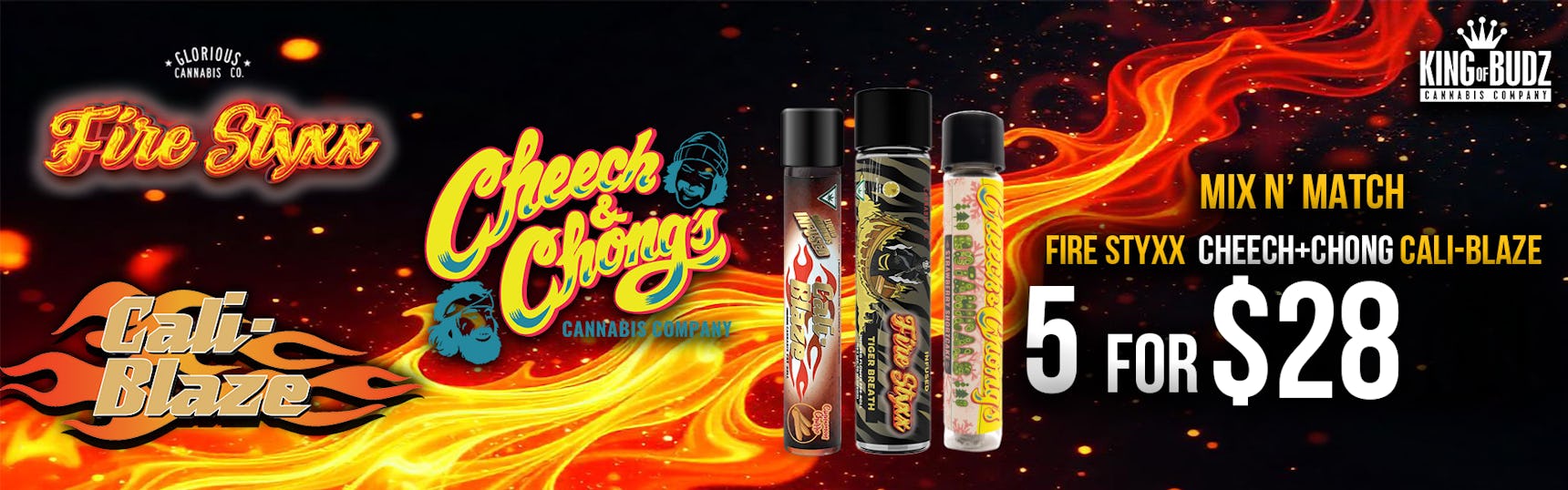 Cheech AND Chong + Fire Styxx  + cali-blaze 5/$28