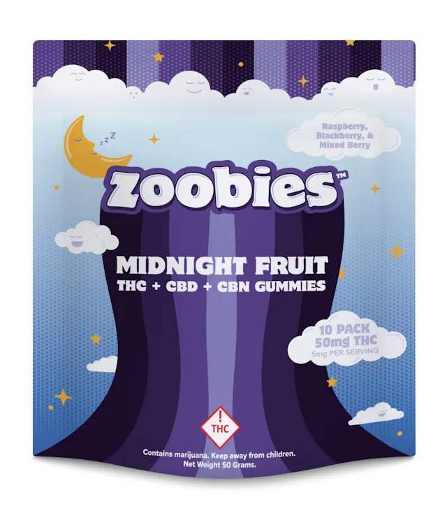 Zoobies Gummies Midnight Fruit THC + CBD + CBN 10pk/50mg (indica, 1.4g)