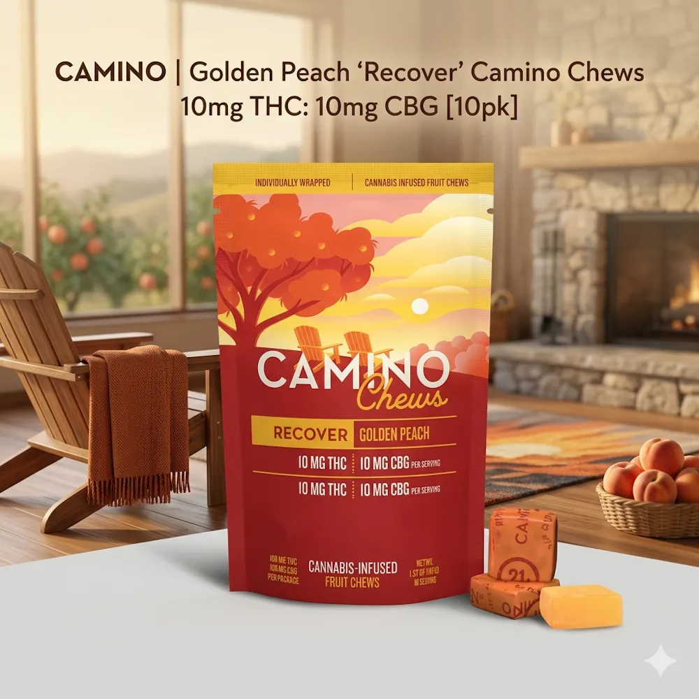 Product Golden Peach 'Recover' Camino Chews 10mg THC: 10mg CBG [10pk]