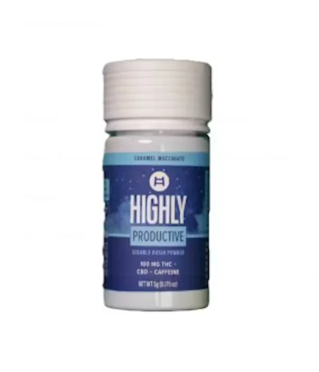 Highly Soluble Rosin Powder Productive Caramel Macchiato 1 THC : 1 CBD : Caffeine 100mg (sativa, dissolvables, .1g)