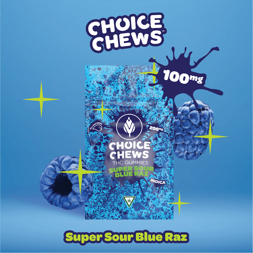 Choice - Super Sour Blue Raz 200mg Gummies