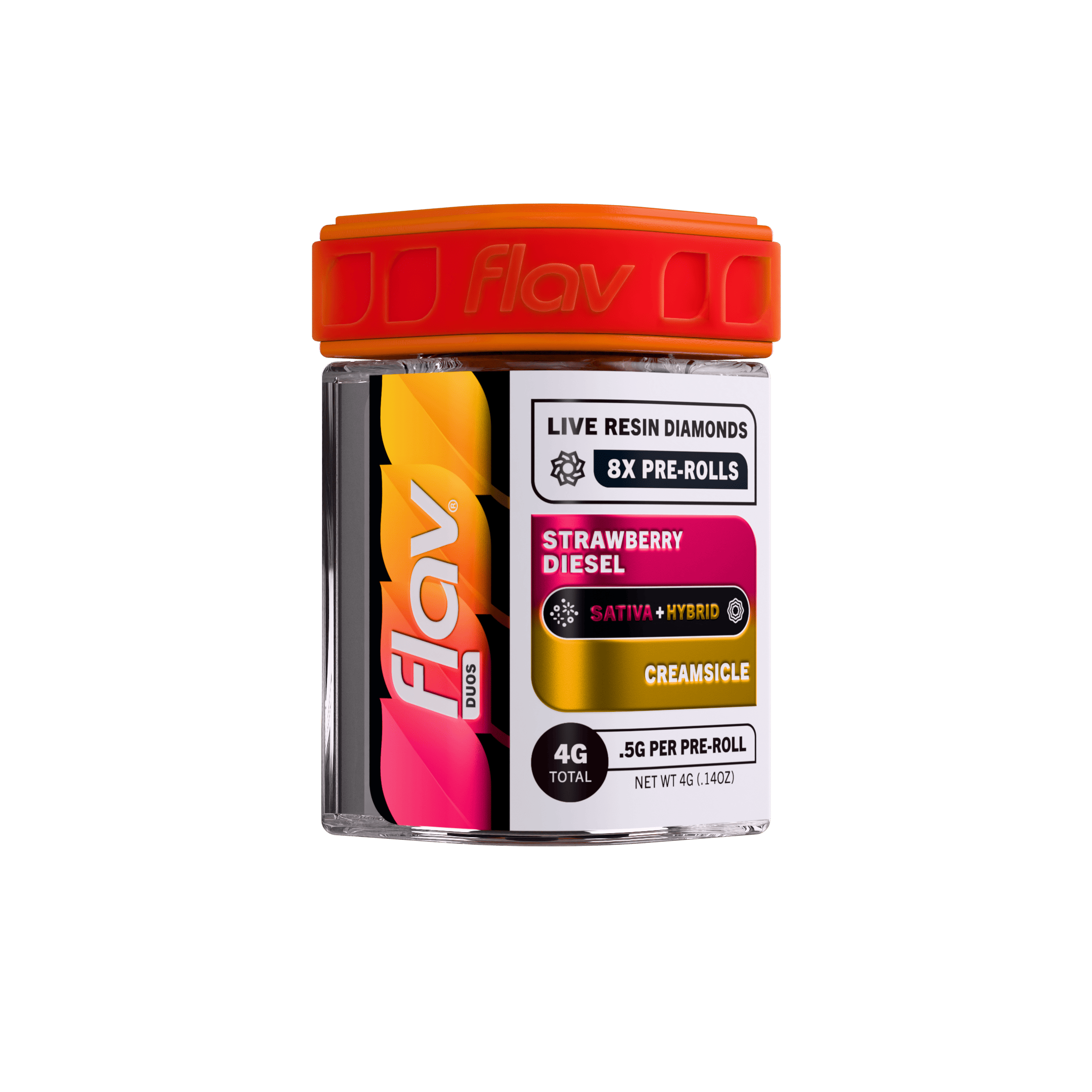 Flav - Preroll - Duo - 8Pk - Live Resin Infused - Strawberry Diesel (Sativa) x Creamsicle (Hybrid)