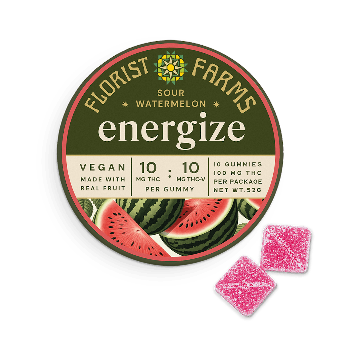 Photo of Sour Watermelon Energize Gummies – THC + THC-V | 10pk