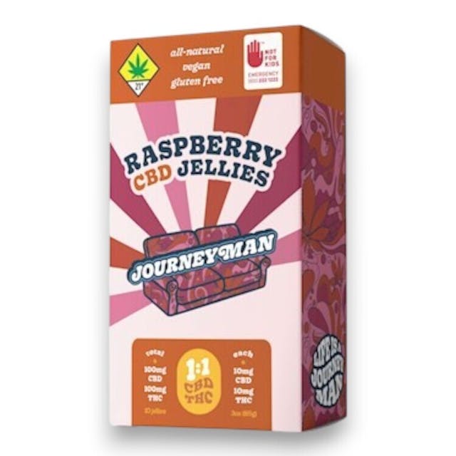 J-200RBJ - Journeyman 1:1 Raspberry CBD Jellies (100mg CBD/100mg THC)