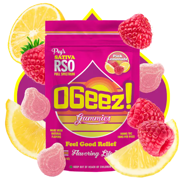 OGeez! Gummies Peg's Pink Lemonade RSO 10pk/100mg (sativa, 2.8g)