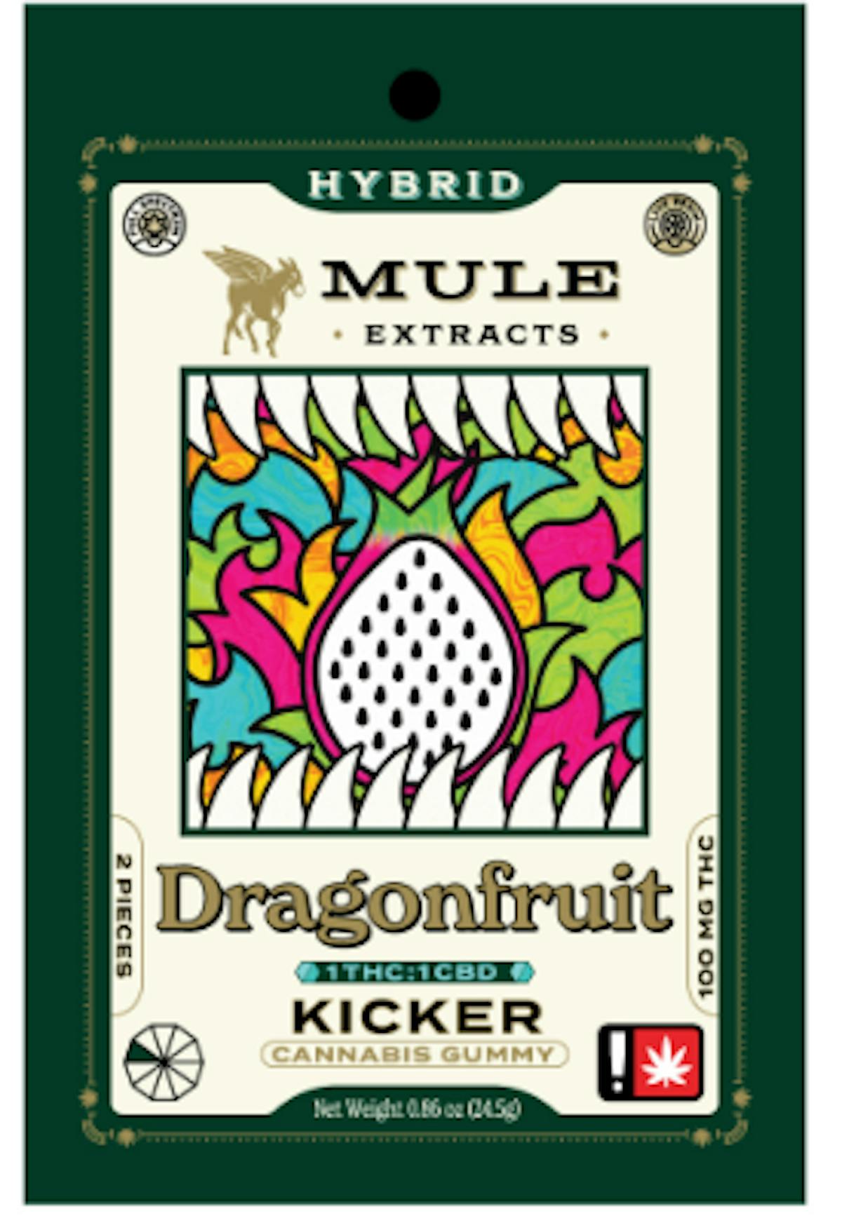 Photo of Dragon Fruit 1:1 THC:CBD 2 piece Kicker Gummy 100MG (Mule)