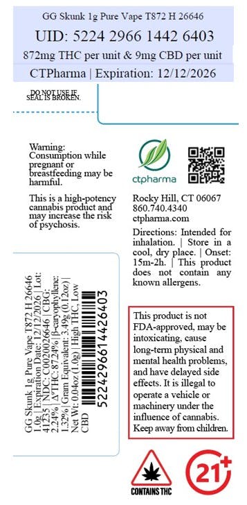 GG Skunk Pure Vape Cart T872 (26646) | Still River Wellness