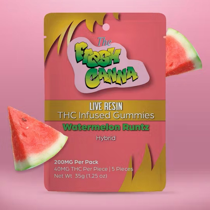 Fresh Canna 200mg Live Resin 5pk Gummies Watermelon Runtz