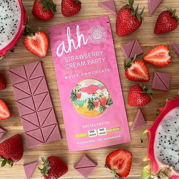 Product: Ahh | Strawberry Cream Party | White Chocolate Hash Rosin Bar - 100mg