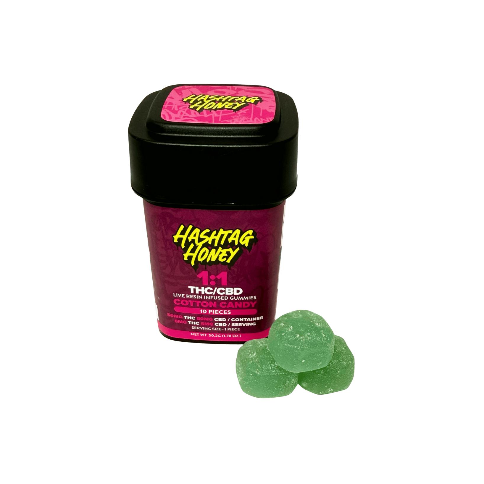 Hashtag Honey - Cotton Candy Live Resin Infused Gummies 1:1 THC:CBD 10 pk - 100mgHashtag HoneyHybridTHC: 100 mgKaya Bliss Summer Special! Spend $250 get $30 Off!+2