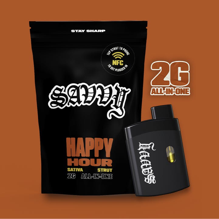 Savvy
Strut | AIO | Happy Hour Summer Melon | Sativa | Disposable |