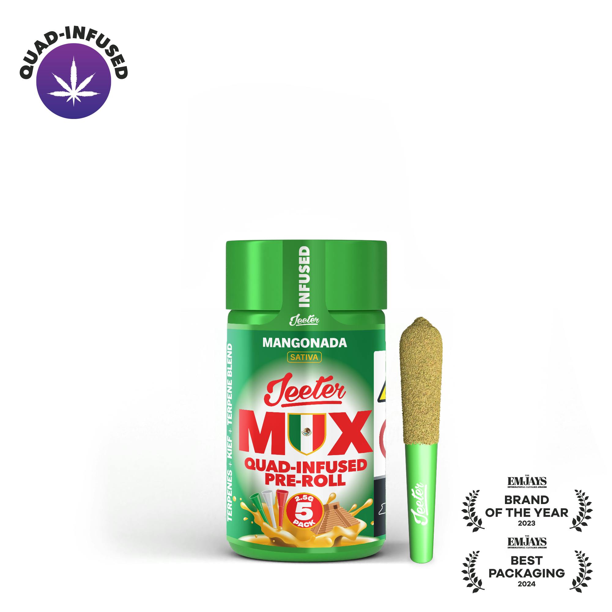 Jeeter Mangonada Infused W/ Liquid Diamonds, Rosin, Dusted In Kief Baby Preroll 5pk - Sativa - Limited Edition