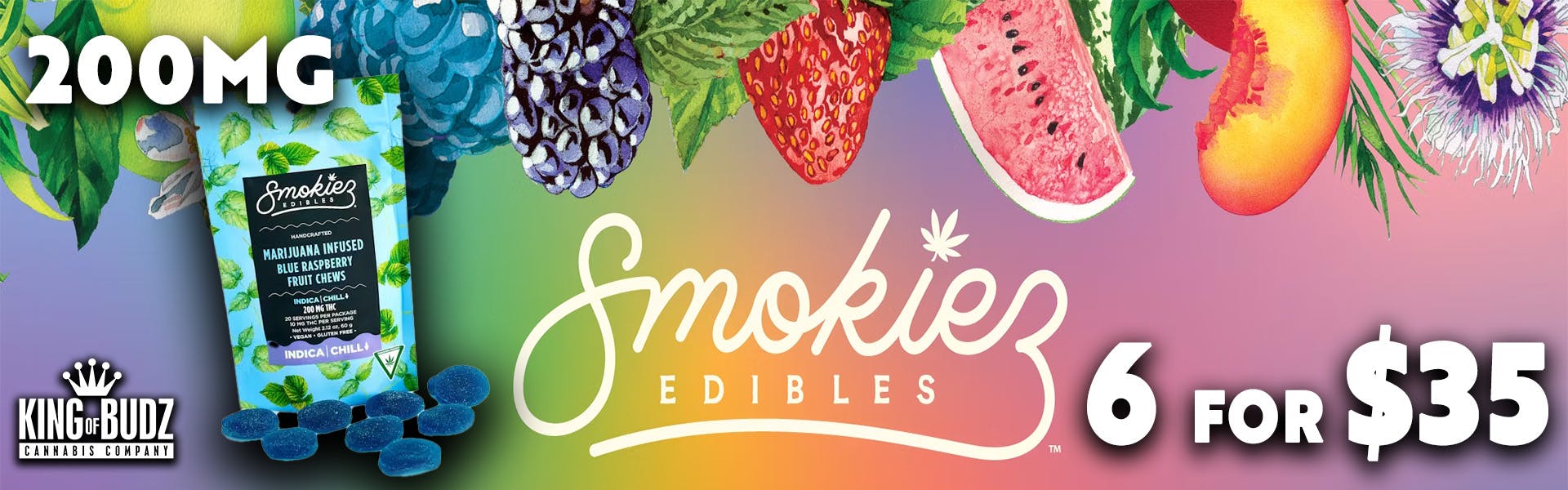 Smokiez 1:1 200MG Gummies 6 For $35
