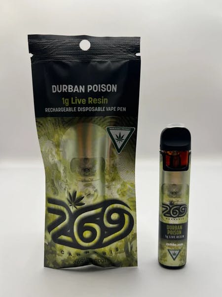 Product: 269 Cannabis | Durban Poison | Live Resin Disposable Vape | 1g | Sativa