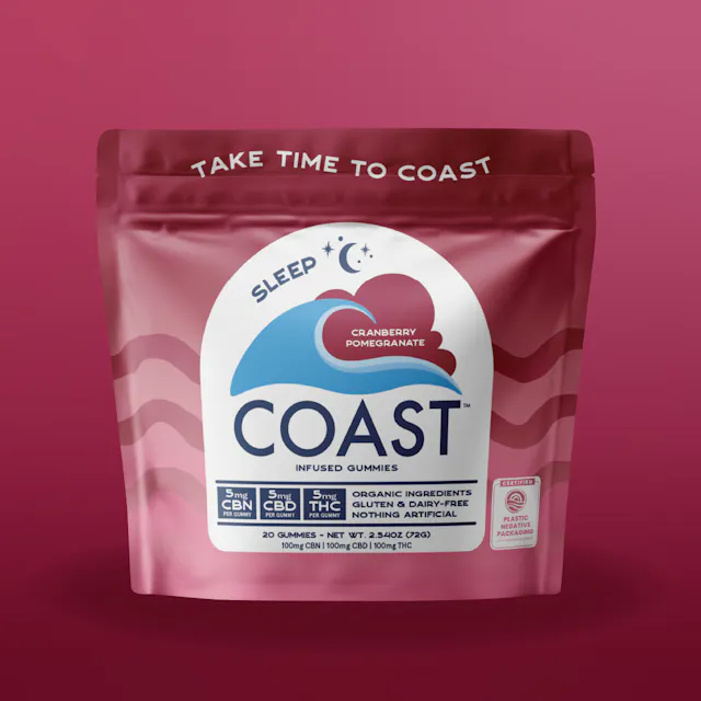 COAST Cannabis Co. COAST Soft Lozenge Cranberry Pomegranate 1 CBN : 1 CBD : 1 THC 20pk/100mg (indica, lozenges, 2.8g)
