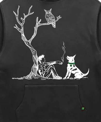 THTree Sweatshirt | Tree With Dog | Large – Black Faded-1