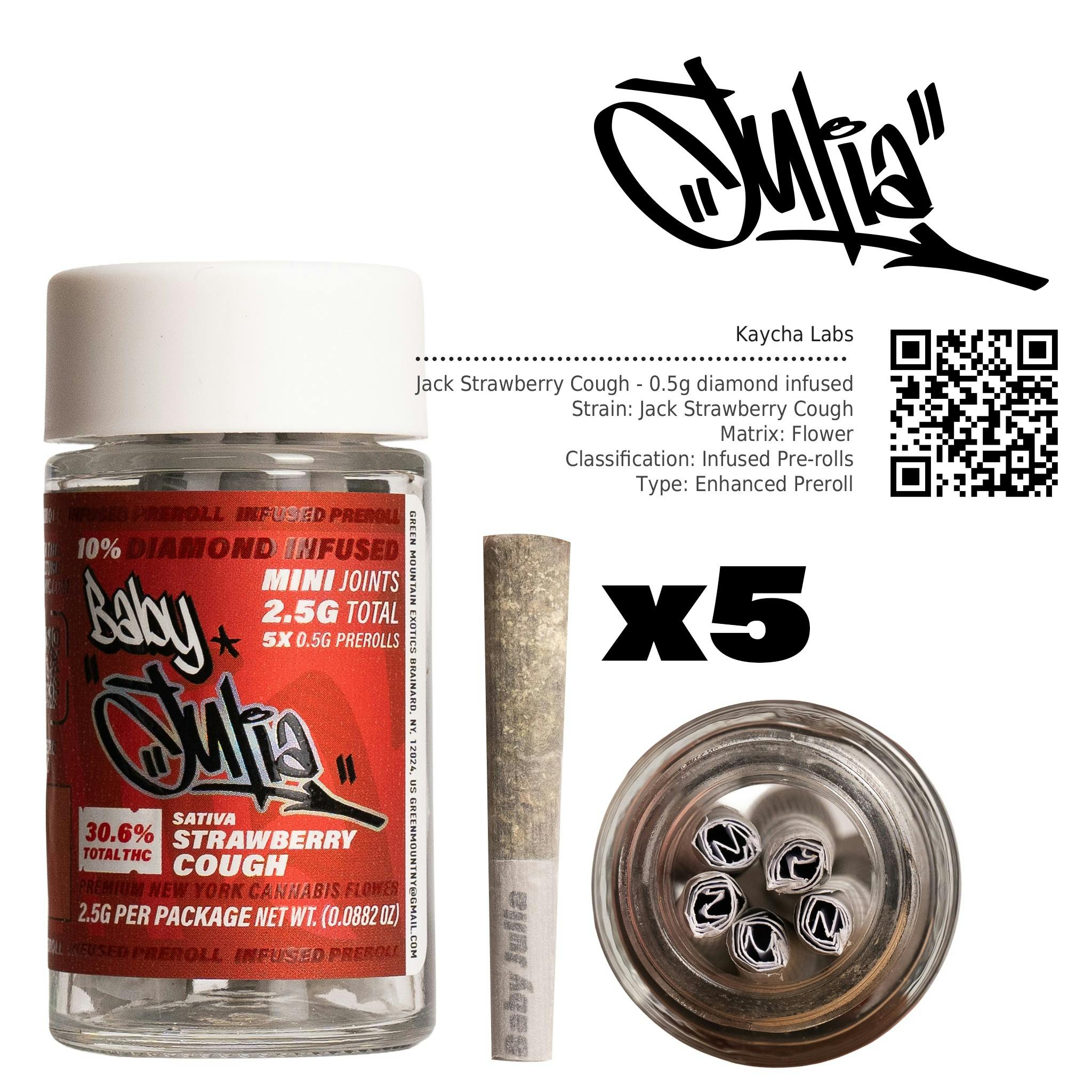 Julia | Infused Prerolls | Diamond Infused | Strawberry Cough | 0.5g | 5 Pack | 2.5g | Sativa | THC 30.6% Julia