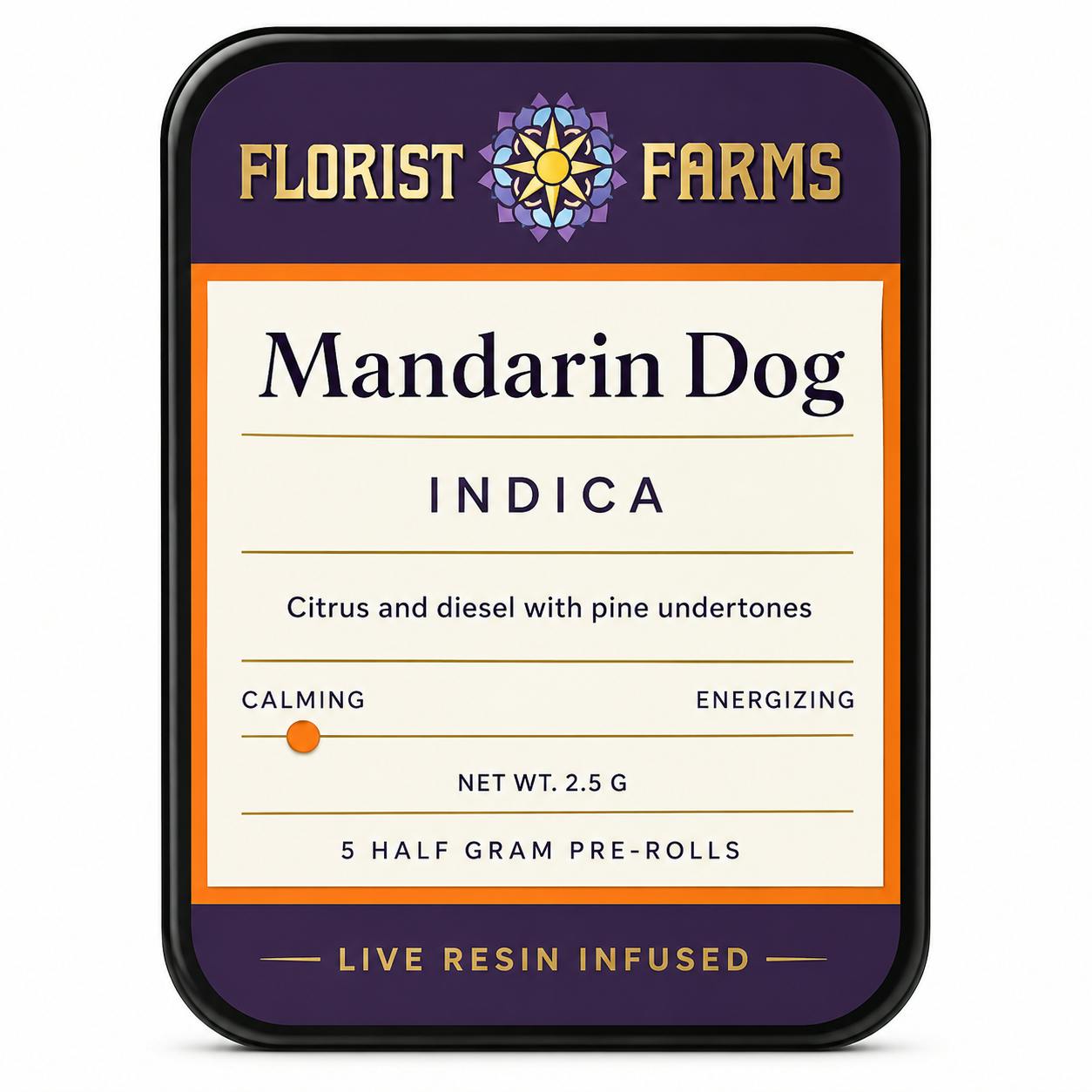 Florist Farms - 5 Pack .5g Live Resin & Diamond Infused Prerolls - Mandarin Dog