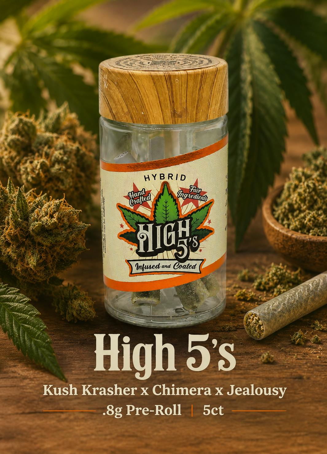 Product High 5's | Kush Krasher x Chimera x Jealousy | .8g Pre-Roll | 5ct