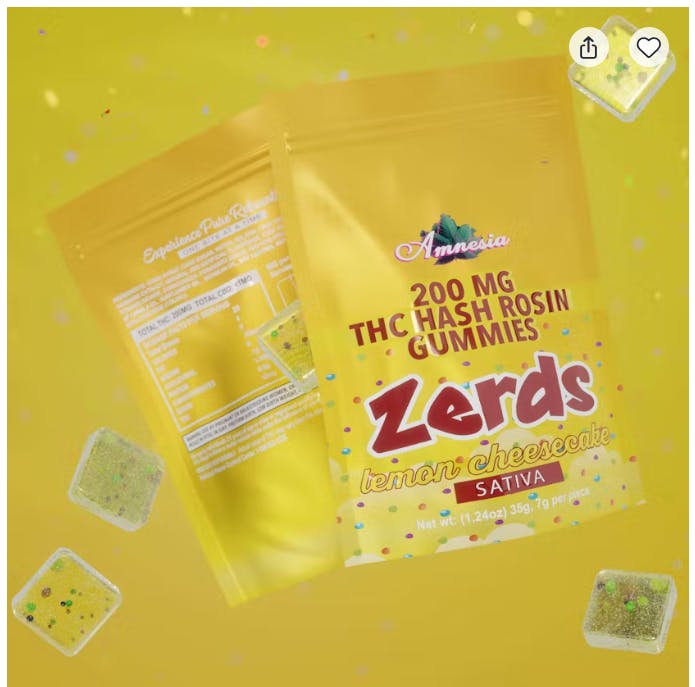 Amnesia - Zerdz Lemon Cheesecake - 200mg Hash Rosin Gummies 5ct