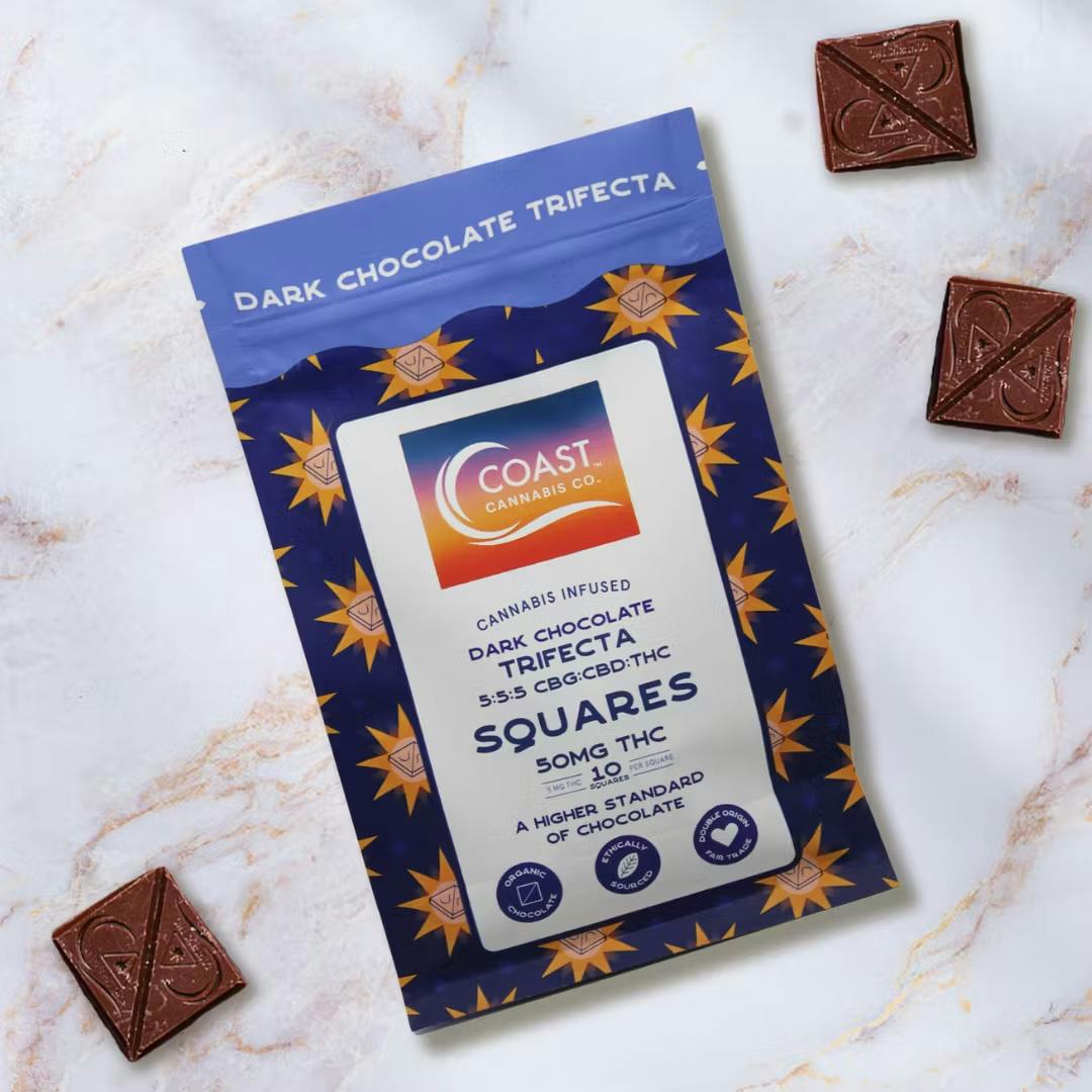 Trifecta | Dark Chocolate Squares | CBG:CBD:THC - 5:5:5 | 10 Pieces (50mg)