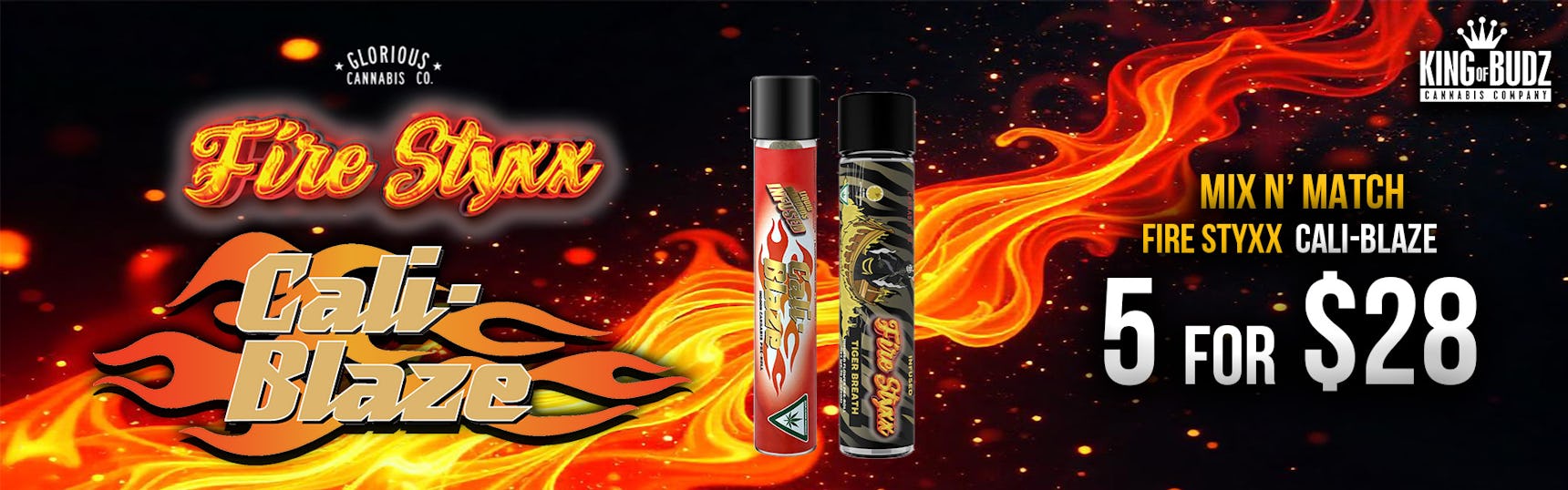 Cali-Blaze 1.2G AND Firestyxx Infused Pre-Rolls 5 For $28