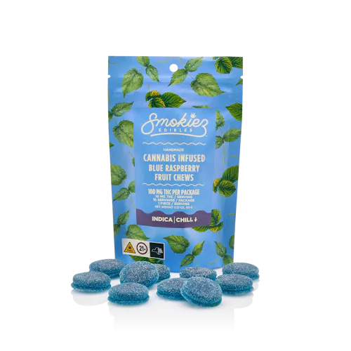 Smokiez – Fruit Chews – Sweet Blue Raspberry – 10pk – 100mg-1