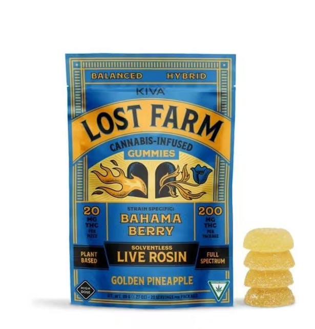 Product: Lost Farm | Golden Pineapple (Bahama Berry) Live Rosin Gummies 10pc | 200mg