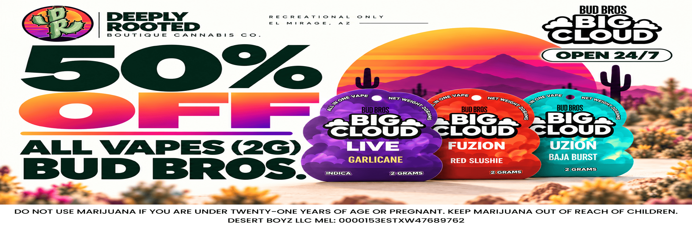 50% OFF | All Vapes (2g) | Bud Bros