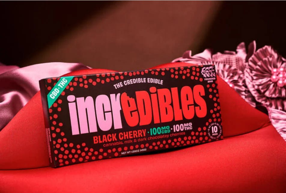 Incredibles Black Cherry Chocolate Bar 100MG THC : 100 MG CBD BATCH #2