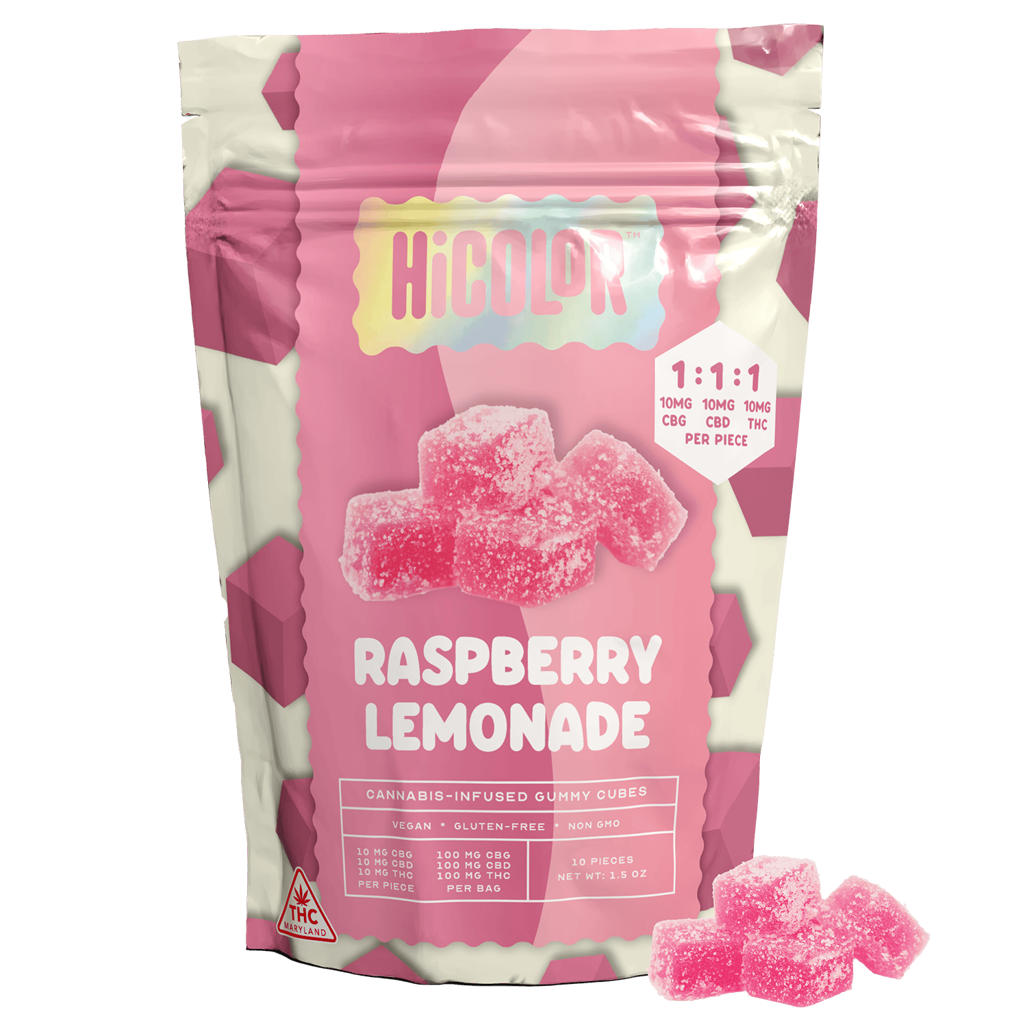 HICOLOR - 100mg Gummies 1:1:1 THC/CBD/CBG - Raspberry Lemonade