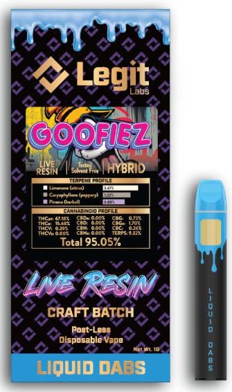 Product: Goofiez | Post-Less Disposable | Live Resin | Legit Labs