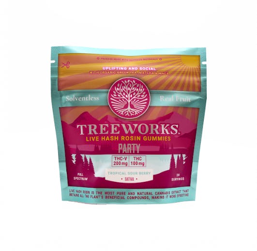 Treeworks | Tropical Sour Berry - Party | Hash Rosin Gummies - 200mg THCv, 100mg THC