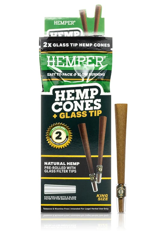 Accessories | Hemper | King Size Hemp Cones + Glass Tip | Natural | 2pk