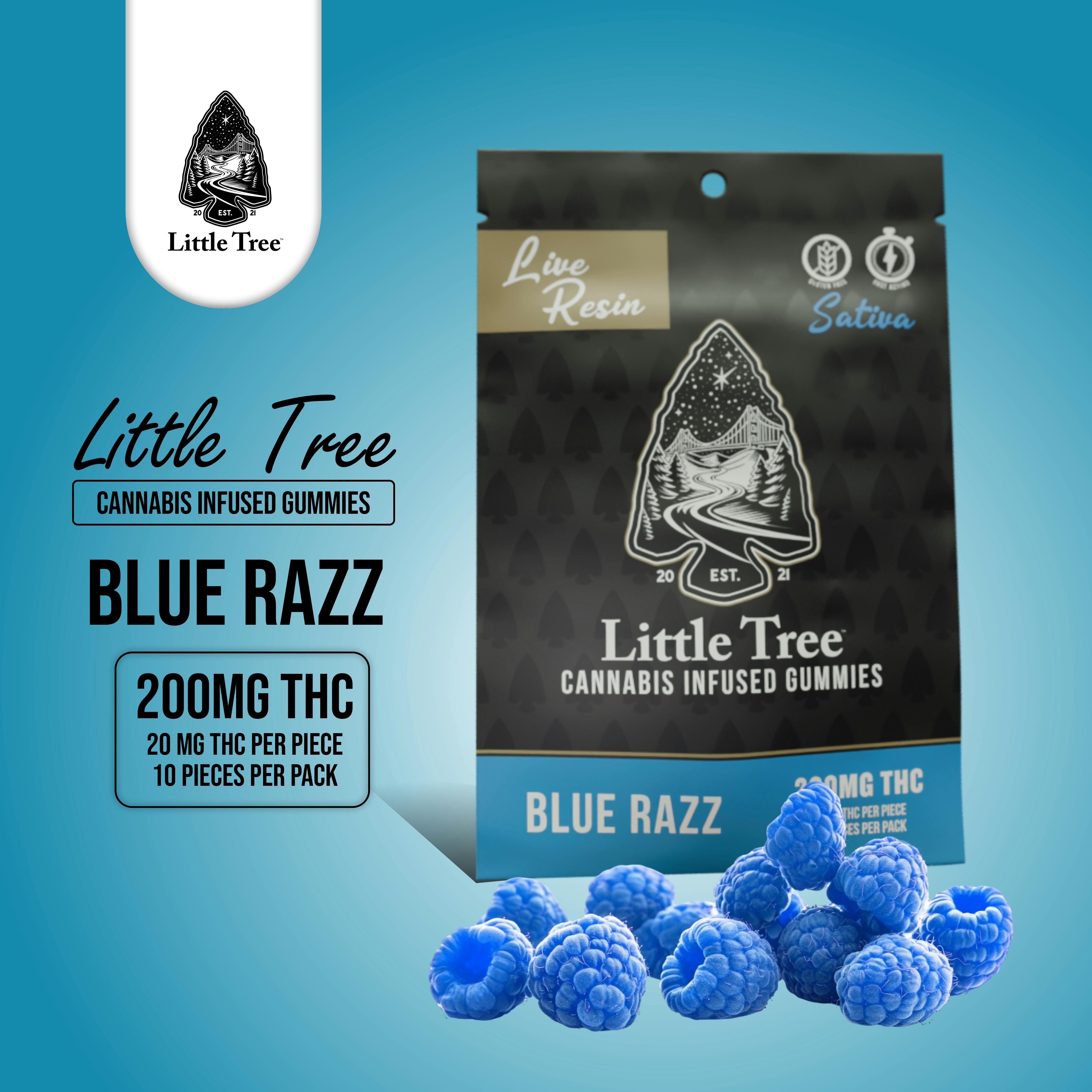 Product: Little Tree | Blue Razz | Infused Live Resin Gummies | 200mg | Indica