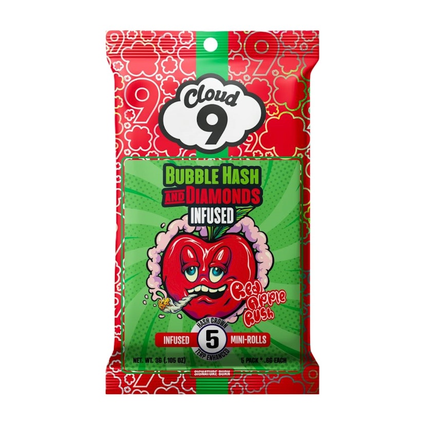 Cloud 9 5 x .7g Infused Bubble Hash & Diamond Prerolls Red Apple Rush