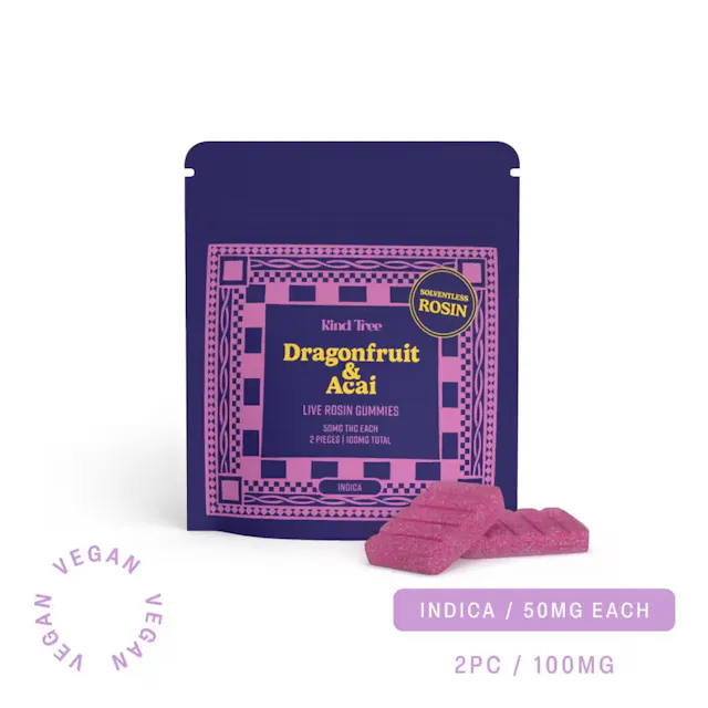 Kind Tree Live Rosin Gummies Dragonfruit & Acai 2pk/100mg (indica, 2.8g)