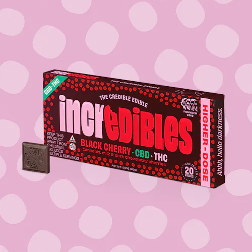 1:1 Black Cherry Bar + CBD | Chocolate | 20 pack | 100mg THC / 100mg CBD-active