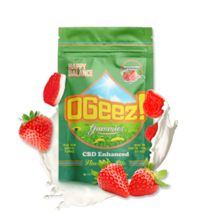 OGeez Happy Balance, Strawberries and Cream - 100 mg 1:1 CBD/THC Gummies