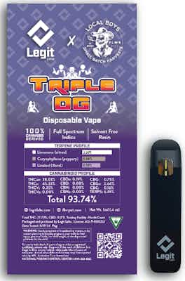 Product: Triple OG | Cured Resin Disposable | Legit Labs
