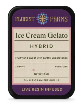 Ice Cream Gelato | 5 Pack Live Resin Infused Pre rolls | Hybrid | Florist Farms